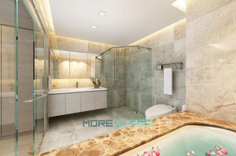 Không thể bỏ qua vách tắm kính nếu bạn muốn sở hữu một không gian phòng tắm sang trọng